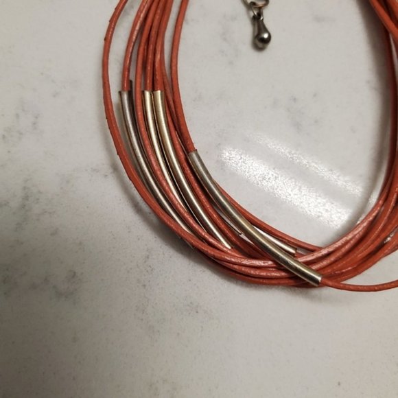 Burnt Orange Faux Leather Strappy Bracelet Gold Preppy Boho Neutral Work Office - Picture 6 of 7